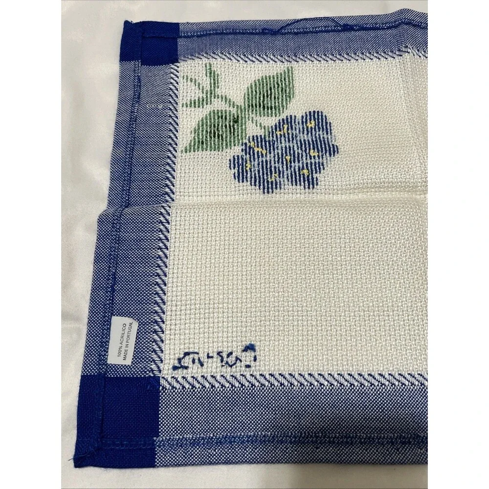 Needlepoint Unframed Flower Blue Art Finished PORTUGAL Dresser Scarf 18x13